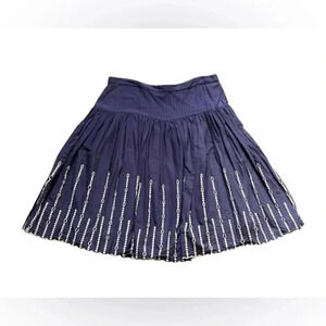 Moda International cotton A-lined skirt Navy & white embroidered details Size 8
